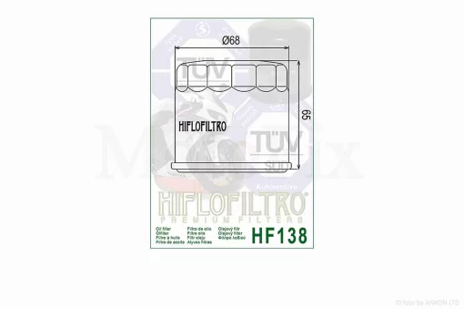 Фільтр масляний мото HF138 чорний D68/H65 "HIFLO" ТАЙЛАНД, QT-005140