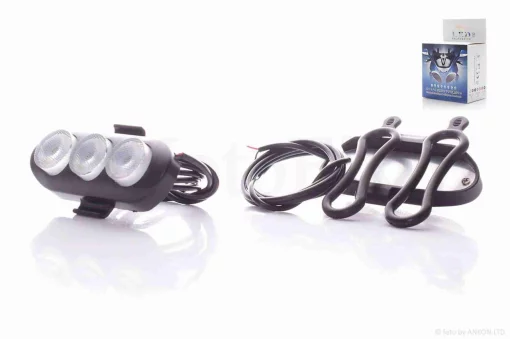 Фари додаткові (пара) габарити, 84-32mm, 3 діоди, гумове кріплення на кермо/амортизатори, QT-005490