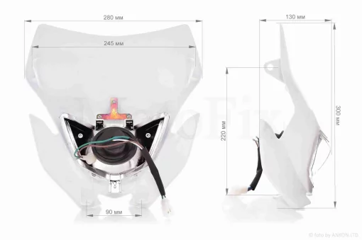 Обтічник з фарою універсальний 35/35W +габарит #2 білий, QT-005628