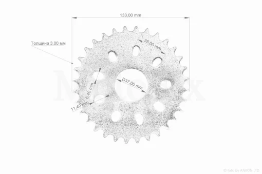 Зірка трансмісії задня веломотора 2T F80 32T, QT-029052