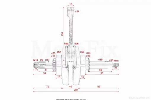 Коленвал Alpha, Delta, TTR 125 154FMI-2 (S125) p14 #PRO "LIPAI", QT-025648