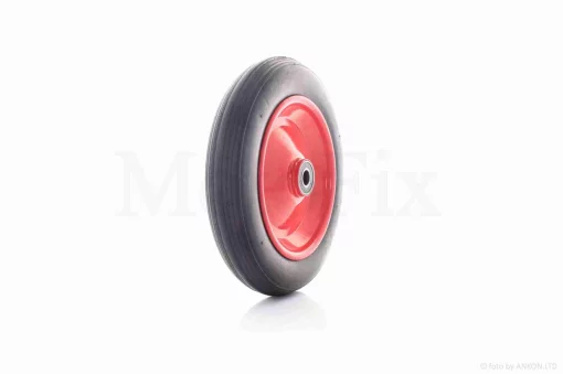 Колесо для тачки у зборі 3.00-8 (лите, чорне, червоний диск, підшипник 6204 &Oslash;20), QT-034677