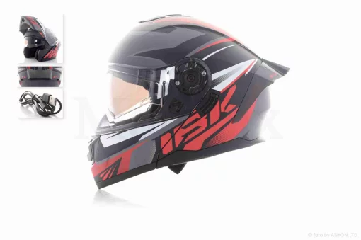 Шлем трансформер "IBK" (#965A габарит 3 режима, черно-красный матовый, IBK, L, очки), QT-036122