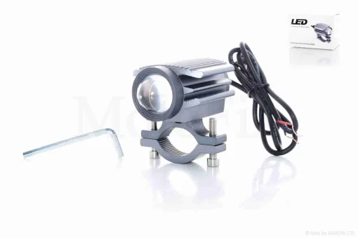 Фара додаткова діодна, кругла, 1 діод, лінза, кріплення на кермо, QT-035543