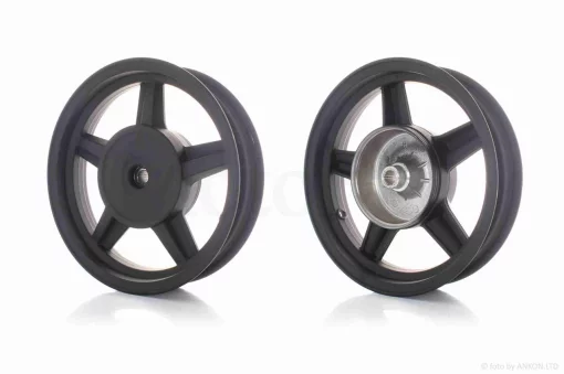 Диск колеса задній 12"-2.75 литий, 19 шліців, 5 спиці, барабан 130mm чорний, QT-036390