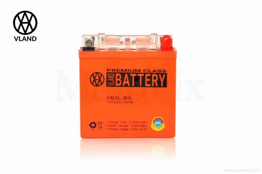 Акумулятор GEL 12V 5A 119-60-129mm, високий 12N5L-BS (YB5L-BS) "VLAND" (2025), QT-026055