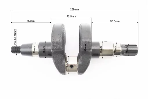 Коленвал 178FA ZUBR (Dшейки-38mm, H-108mm) под шлиц, FIX-204873