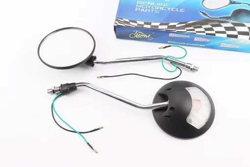 Зеркала к-кт Круглые-черные "Delta" с поворотами на "хром" ножке, м10, FIX-204928