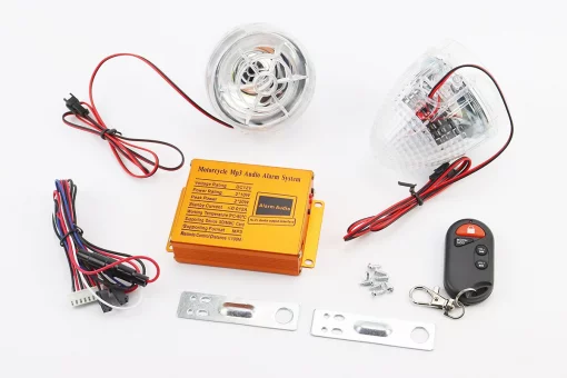 АУДІО-блок (МРЗ-USB / SD, пультДУ, сигналізація) + колонки 2шт (прозорі), FIX-301396