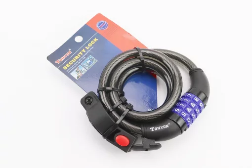 Замок противоугонный тросовый 1000х12мм с 4-х значным кодом, крепл. за трубу сидения, TY523, FIX-301645