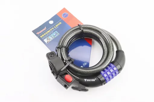 Замок противоугонный тросовый 1500х12мм с 4-х значным кодом, крепл. за трубу сидения, TY523, FIX-301650