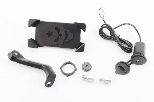 Держатель телефона на руль с черным рисунком, крепление под зеркало + USB зарядка (миним. размер телефона 60*124мм, макс. размер