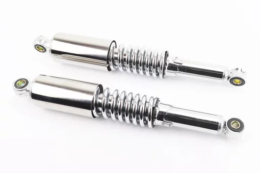 Амортизатор задний JH/CB/CG - 340мм*d55мм (втулка 12мм / втулка 10мм) со стаканом регулир., хром к-кт 2шт, FIX-338555