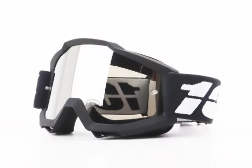 Очки кроссовые/эндуро/АТV, черные с черно-белым ремешком (зеркальное стекло), FIX-207437