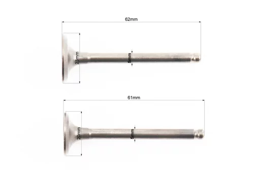 Клапан впускной, выпускной к-кт УВЕЛИЧЕННЫЕ (d=20,23мм; L=61/62мм), FIX-208711