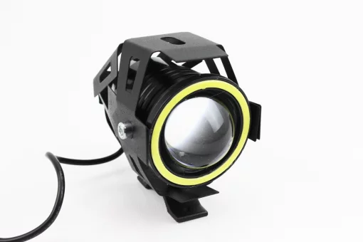 Фара дополнительная светодиодная влагозащитная - LED линза с ободком "ангельский глаз" в металлическом корпусе, с креплением на