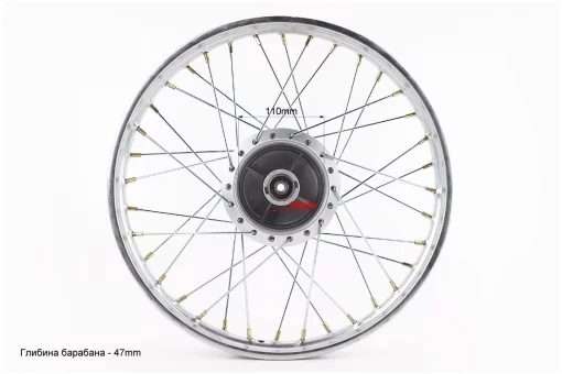 Диск передний спицованный (колесо) 1,2-17" DELTA, хром (ось 10мм), FIX-318097
