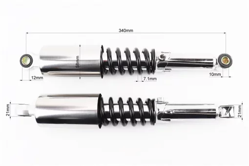 Амортизатор задний JH/CB/CG - 340мм*d58мм (втулка 12мм / втулка 10мм) со стаканом регулир., черный к-кт 2шт, FIX-324980