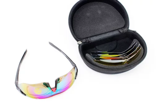 Очки с набором для ухода, сменные линзы 5шт, в жёстком чехле, красно-чёрные , FIX-408014