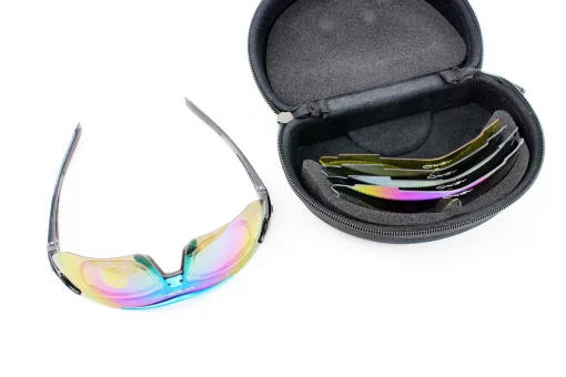 Очки с набором для ухода, сменные линзы 5шт, в жёстком чехле, сине-чёрные , FIX-408015