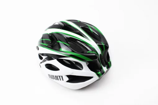 Шлем велосипедный M (54-57 см) съёмный козырёк, 18 вент. отверстий, чёрно-бело-зелёный AV-01, FIX-408106