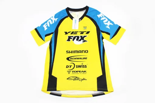 Футболка (Джерси) мужская L-(Polyester 80% / Spandex 20%), короткие рукава, свободный крой, жёлто-сине-чёрная, FIX-408150