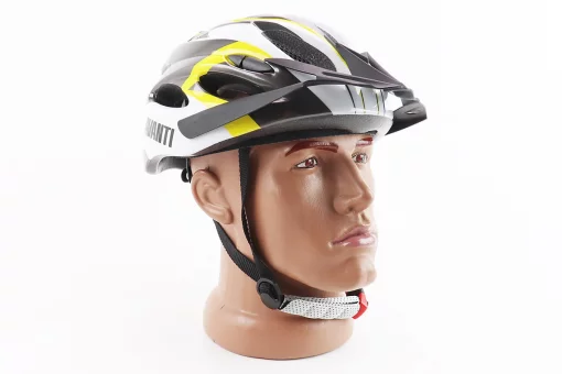 Шлем велосипедный M (54-57 см) съёмный козырёк, 18 вент. отверстий, черно-бело-желтый AVHM-02, FIX-204727