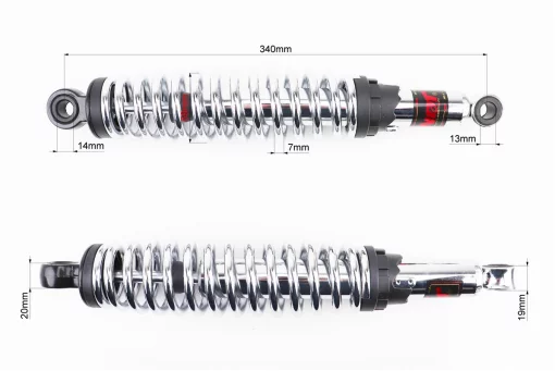 Амортизатор задний JH/CB/CG - 340мм*d59мм (под втулки) регулир., хром к-кт 2шт, FIX-318486
