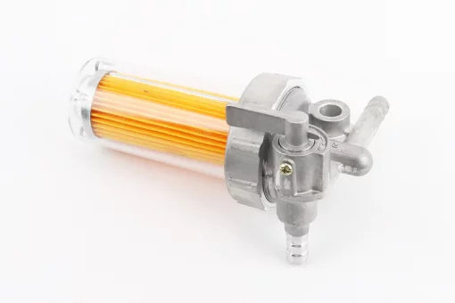 Кран паливний + фільтр у пластмасовому, прозорому корпусі (вхід/вихід убік), FIX-207843