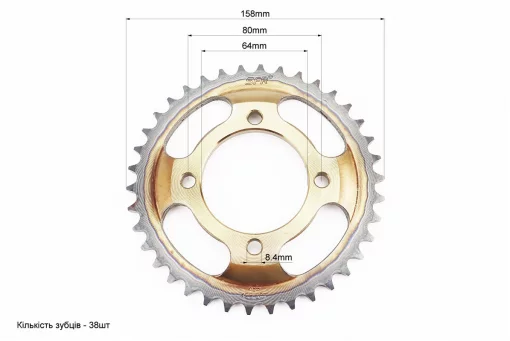 Звезда задняя FXD125 - 428-38T - d=64; 4отв.*80mm "каленая" Viper F5, FIX-505267