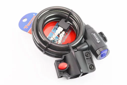 Замок противоугонный тросовый 1200х12мм под ключ, крепл. за трубу сидения, TY586E, FIX-409251