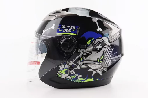 Шлем открытый+откидные очки BLD-708 М (57-58см), ЧЕРНО-СИНИЙ "Bulldog", FIX-206593