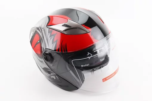 Шлем открытый+откидные очки BLD-708 М (57-58см), ЧЕРНО-КРАСНЫЙ "Raptor", FIX-206595