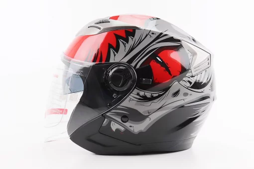 Шлем открытый+откидные очки BLD-708 S (55-56см), ЧЕРНО-КРАСНЫЙ "Raptor", FIX-206596