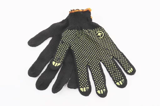 Перчатки рабочие 60% хлопок/40% полиэстер 10", класс вязки 7, черный, желтая ПВХ точка SP-0138, FIX-703215