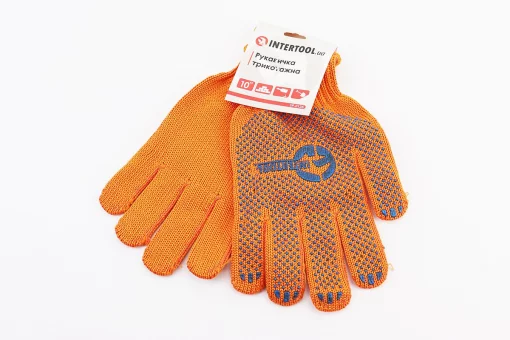 Рукавиці робочі 60% бавовна/40% поліестер 10", клас в'язки 7, помаранчевий, з платуванням, синя ПВХ точка SP-0135, FIX-703223