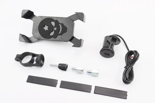 Держатель телефона на руль + USB зарядка, с удлинителями зеркал (миним. размер телефона 60*124мм, макс. размер 80*160мм),