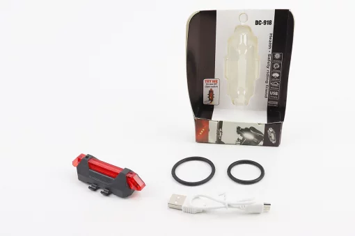 Фонарь задний 5 диодов 15 lumen, Li-ion 3.7V 330mAh зарядка от USB, влагозащитный, BS-216/DС-918, FIX-409365