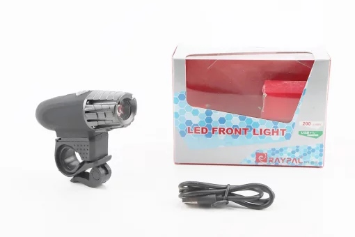 Фонарь передний 1 диод 200 lumen, Li-ion 3.7V 1200mAh зарядка от USB, влагозащитный, чёрно-серый, FIX-409369