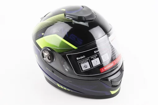 Шлем интеграл, закрытый BLD-М65 S (55-56см), ЧЕРНЫЙ/НЕОНОВО-ЖЕЛТО-СИНИЙ, FIX-206625