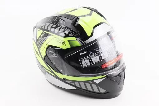 Шлем интеграл, закрытый (сертификация DOT)+откидные очки BLD-M67 М (57-58см), ЧЕРНЫЙ/НЕОНОВО-ЗЕЛЕНЫЙ, FIX-206640