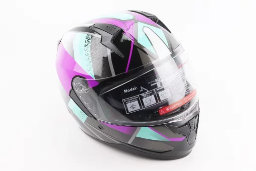 Шлем интеграл, закрытый (сертификация DOT)+откидные очки BLD-M67 L (59-60см), ЧЕРНЫЙ/ФИОЛЕТОВО-БИРЮЗОВЫЙ, FIX-206643