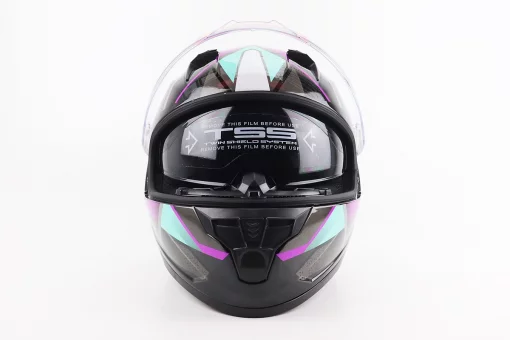 Шлем интеграл, закрытый (сертификация DOT)+откидные очки BLD-M67 L (59-60см), ЧЕРНЫЙ/ФИОЛЕТОВО-БИРЮЗОВЫЙ, FIX-206643