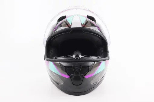 Шлем интеграл, закрытый (сертификация DOT)+откидные очки BLD-M67 L (59-60см), ЧЕРНЫЙ/ФИОЛЕТОВО-БИРЮЗОВЫЙ, FIX-206643