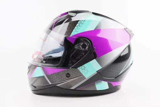 Шлем интеграл, закрытый (сертификация DOT)+откидные очки BLD-M67 М (57-58см), ЧЕРНЫЙ/ФИОЛЕТОВО-БИРЮЗОВЫЙ, FIX-206644