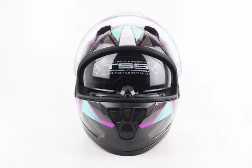 Шлем интеграл, закрытый (сертификация DOT)+откидные очки BLD-M67 М (57-58см), ЧЕРНЫЙ/ФИОЛЕТОВО-БИРЮЗОВЫЙ, FIX-206644