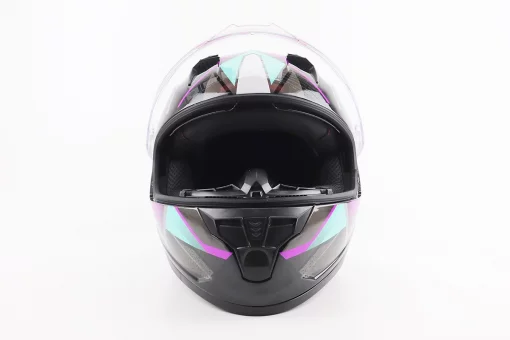 Шлем интеграл, закрытый (сертификация DOT)+откидные очки BLD-M67 М (57-58см), ЧЕРНЫЙ/ФИОЛЕТОВО-БИРЮЗОВЫЙ, FIX-206644