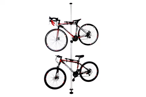 Подставка под 2 велосипеда телескопическая 1,8-3м, регулируемый угол наклона велосипеда, алюминиевая, серая HS-051, FIX-409596