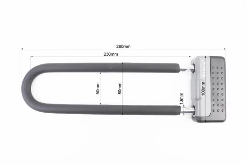 Замок противоугонный U-образный 100x290 (50х230)мм, толщина скобы 13мм под ключ, чёрно-серый TY339D, FIX-409605