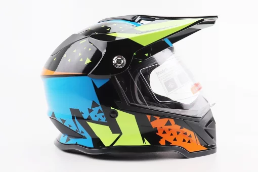 Шлем кроссовый/эндуро/АТV со стеклом BLD-819-7 L (59-60см), ЧЕРНЫЙ/ЖЕЛТО-СИНИЙ, FIX-206651